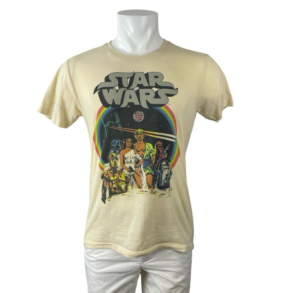 Star Wars Men's Cream Retro Rainbow Classic Short Sleeve T Shirt Tee Top Size L
